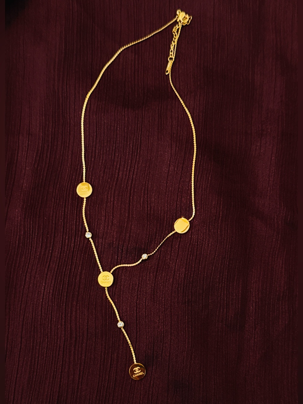 Gold Disc Station Necklace with charm Accents - Women Jewelry